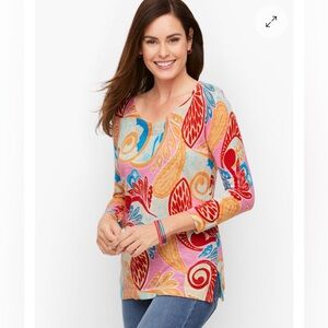 Talbots V Neck Sweater Jungle Paisley Pullover Medium